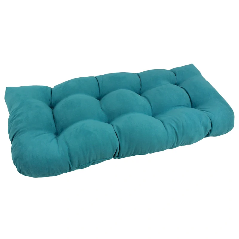 Aqua Blue / Multi-Color Rounded Back Microsuede Bench Cushion – 1–2 Person