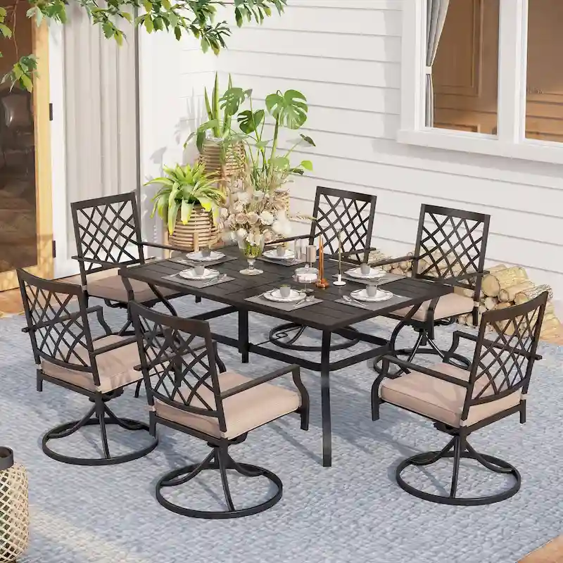 MAISON ARTS 7-Piece Metal Outdoor Patio Dining Set