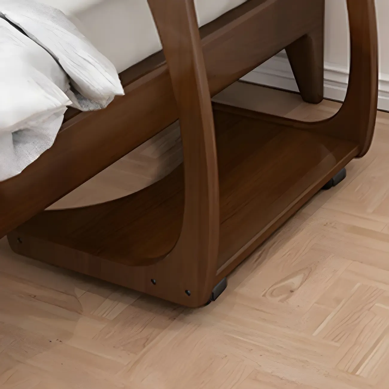 Walnut C-Shaped Side Table With Casters