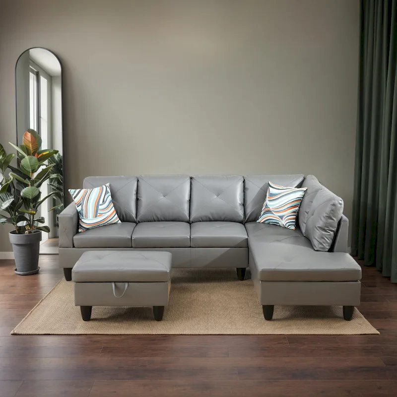 3-Piece Upholstered Sectional Sofa Set With Storage Ottoman