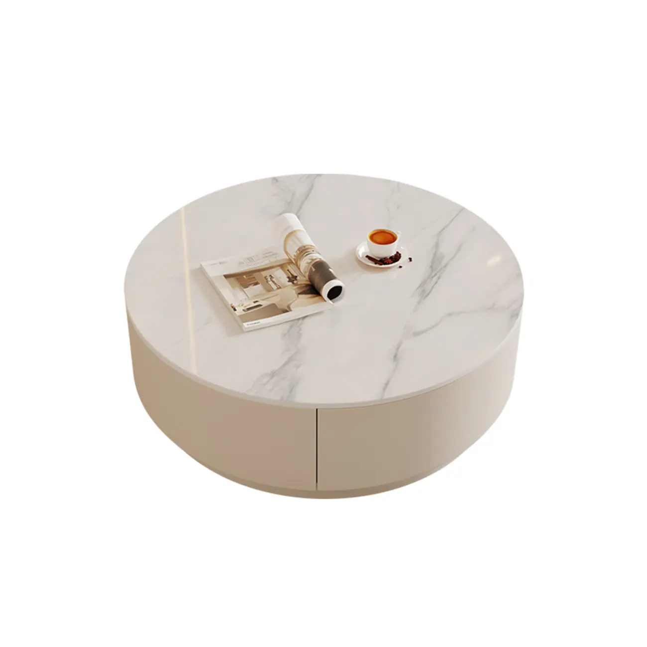 Modern Wood Round Nesting Coffee Table with 2 Drawers