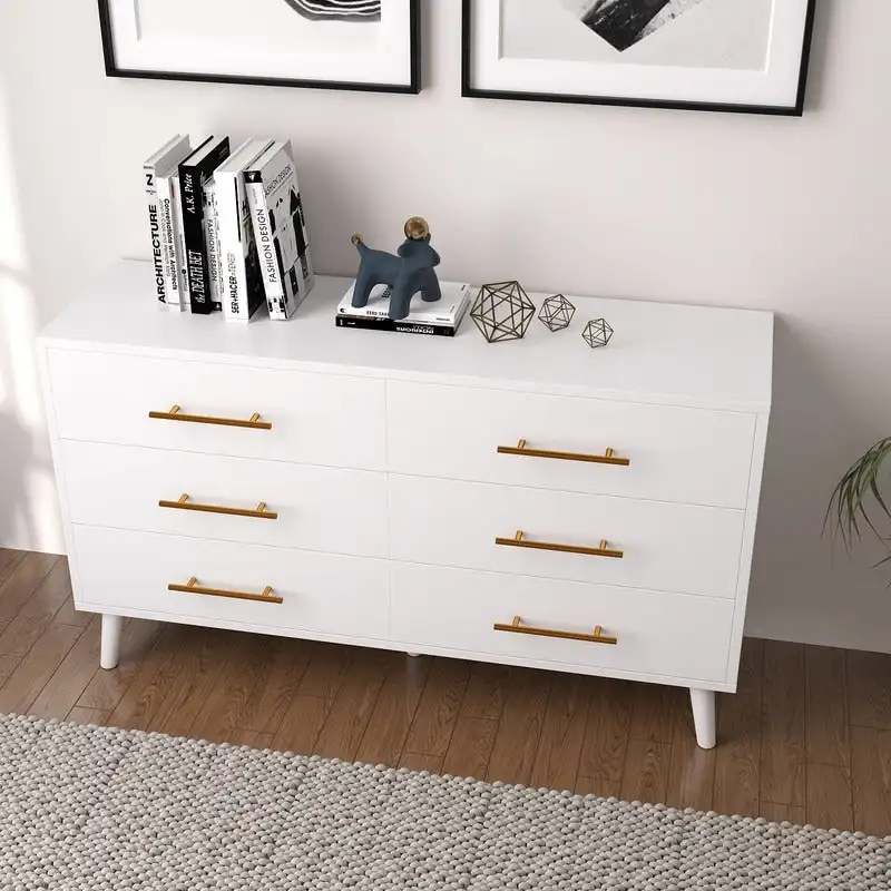 Wood 6 Drawer Double Dresser, Chest Of Drawers Cabinet, TV Stand for Bedroom, Livingroom and Enterway