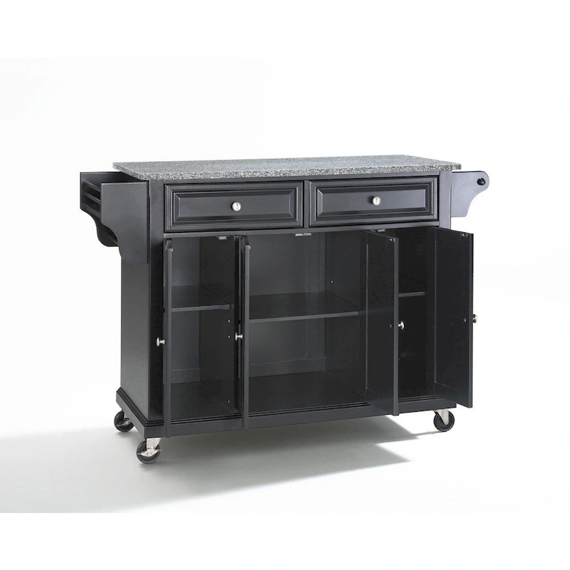 Black Solid Granite Top Kitchen Cart/Island - 18d x 51.5w x 36h