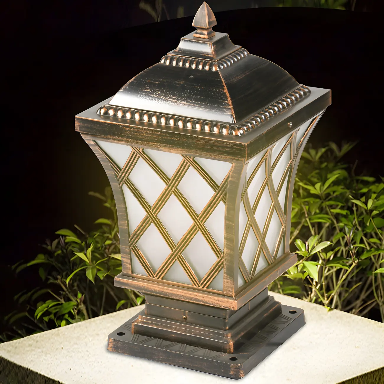 Outdoor Black Square Table Lamp with Lantern Design