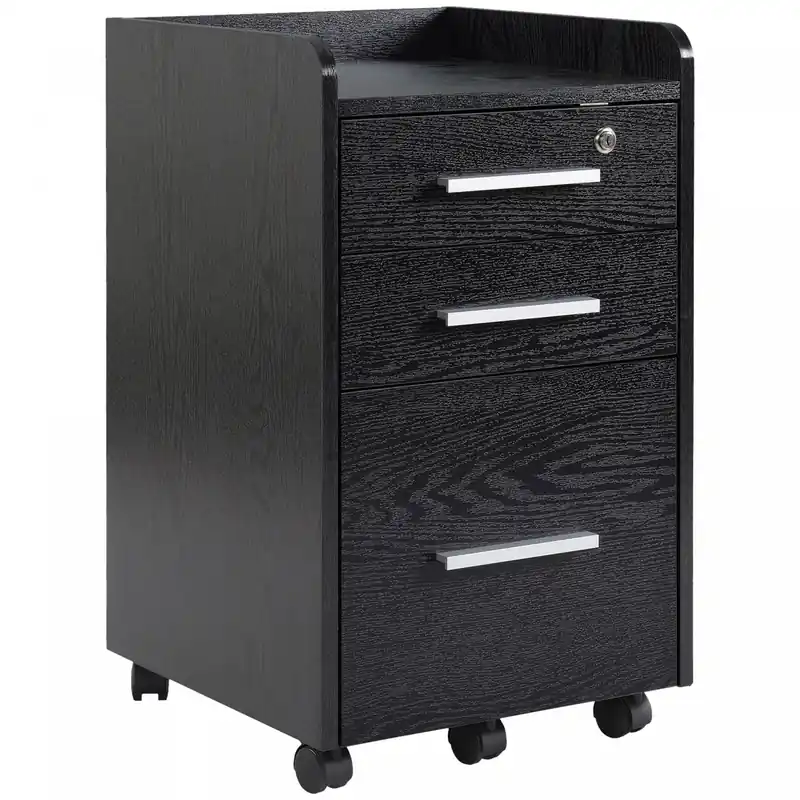 3-Drawer Mobile Office Filing Cabinet, Lockable Wheels, Letter/Legal Size Storage