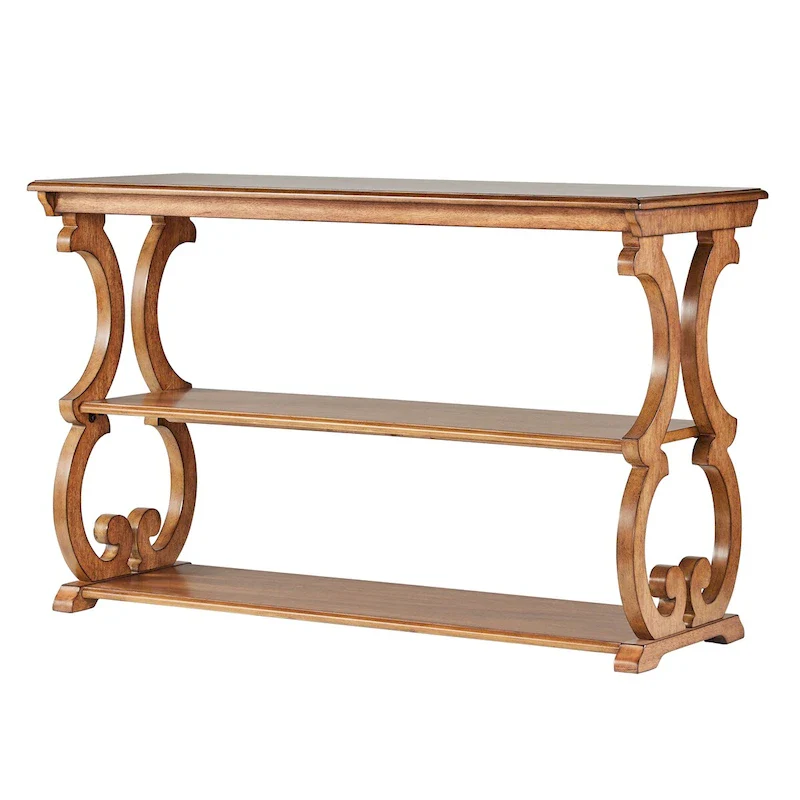 Wood Scroll 3-Tier Console Sofa Table – Oak, Sage Green, Black, Red, White
