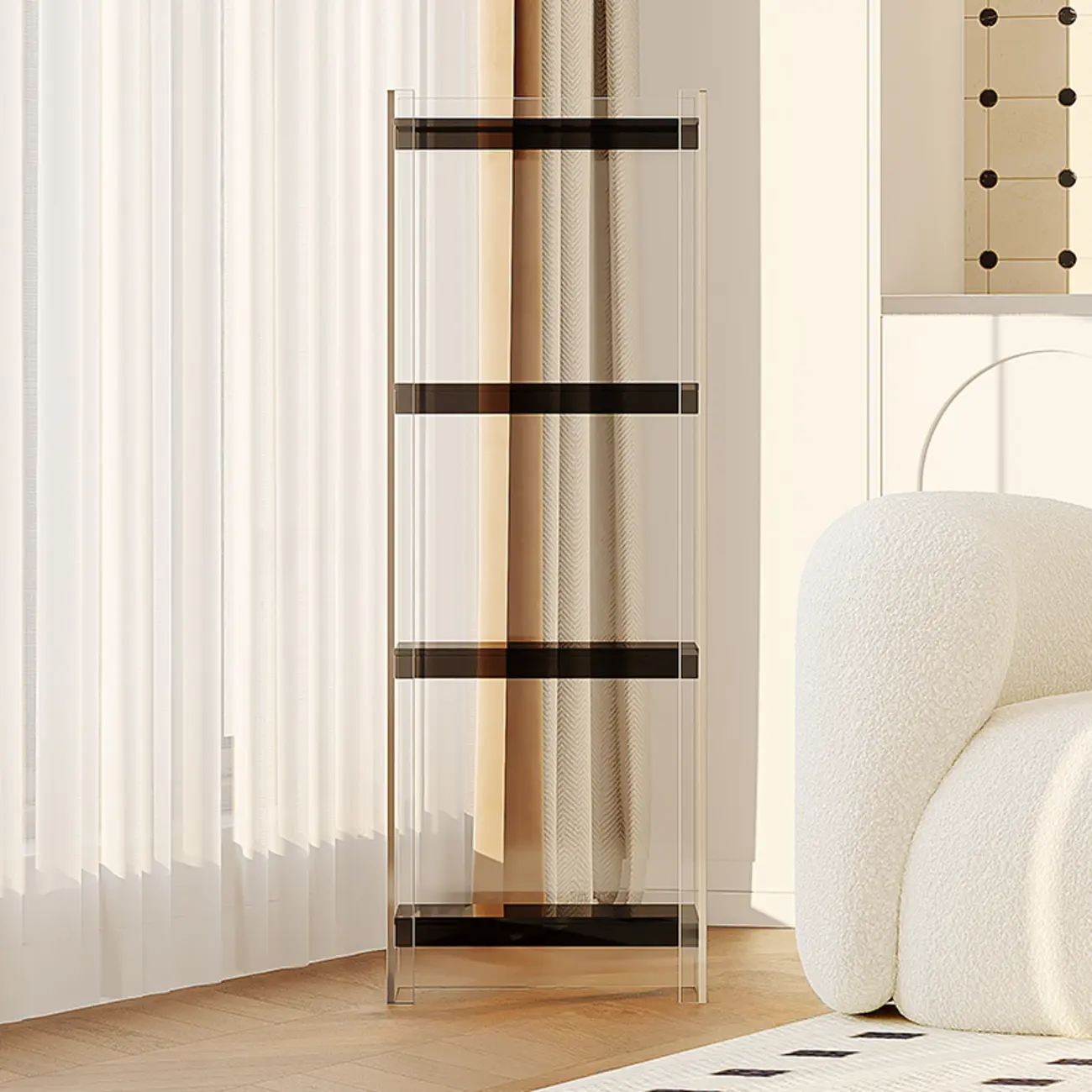 Minimalism Clear Acrylic 4-Tier Vertical Narrow Bookcase