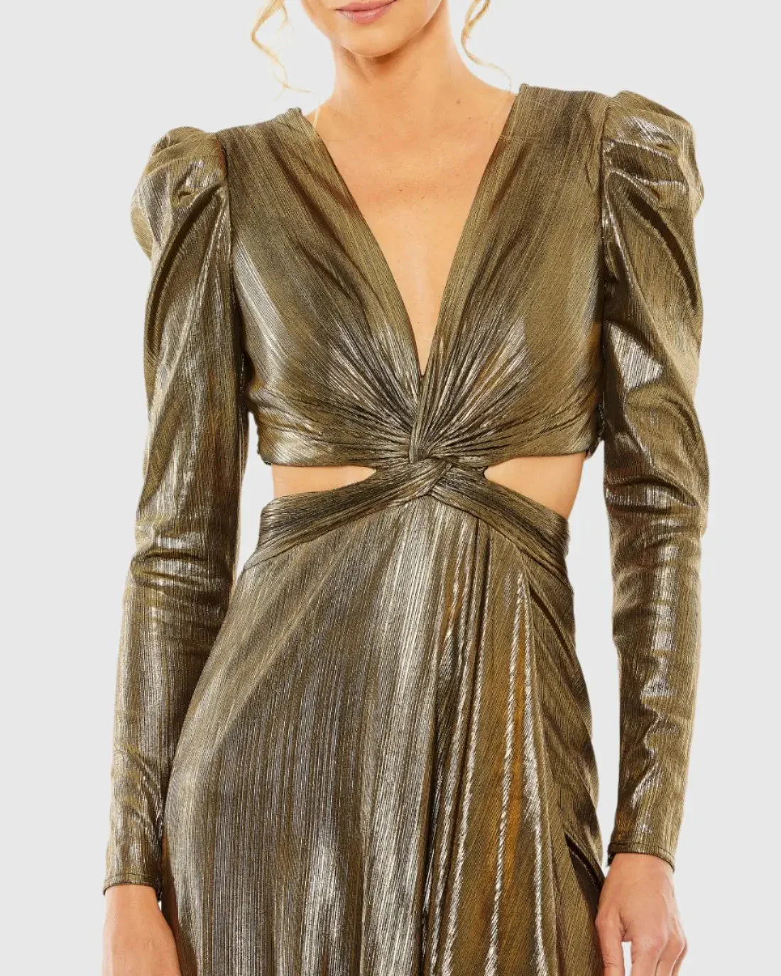 Gold Princess Sleeve Cut Out Metallic Gown
