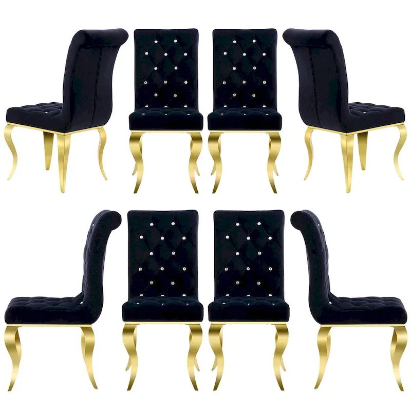 Luxury Black Velvet Upholstered Dining Chairs with Polished Gold Legs