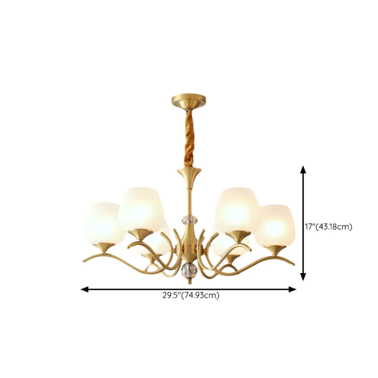 Mid-Century Modern White Glass Elegant Gold Chandelier