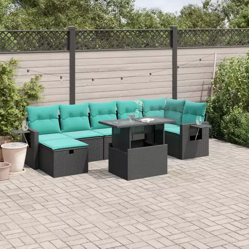 vidaXL Patio Sofa Set with Cushions and Table Outdoor Garden 8 Piece Poly Rattan