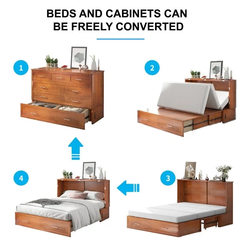 Mixoy Murphy Bed Cabinet Bed Chest with Mattress & Drawer