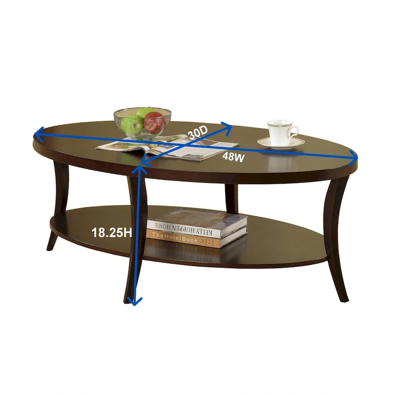 Wood Oval Coffee Table with Shelf