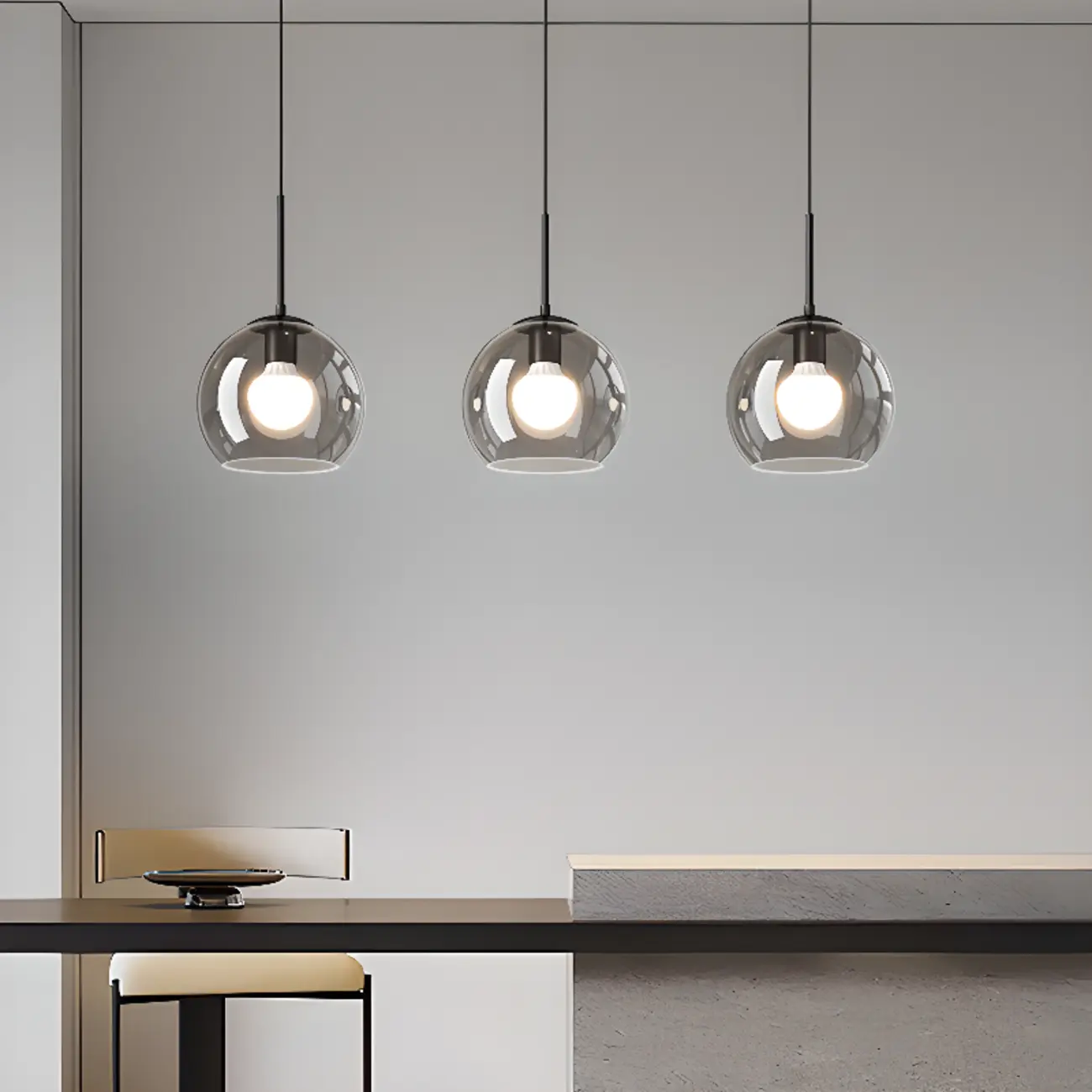 Modern 3-Light Glass Kitchen Pendant Light Adjustable Height