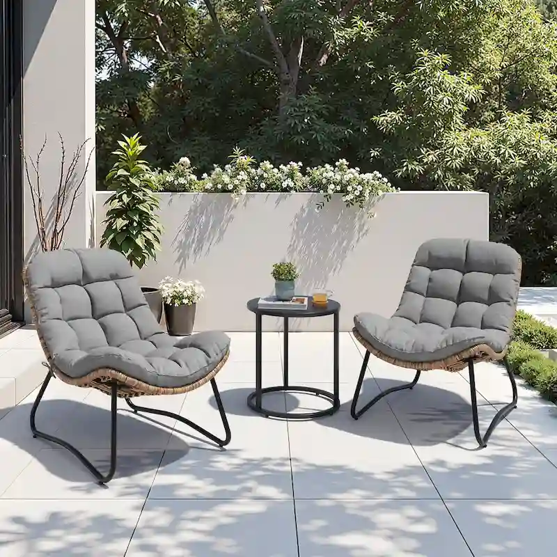 Outdoor Papasan Chairs with Cushion PE Rattan Patio Cozy Chairs with Side Table