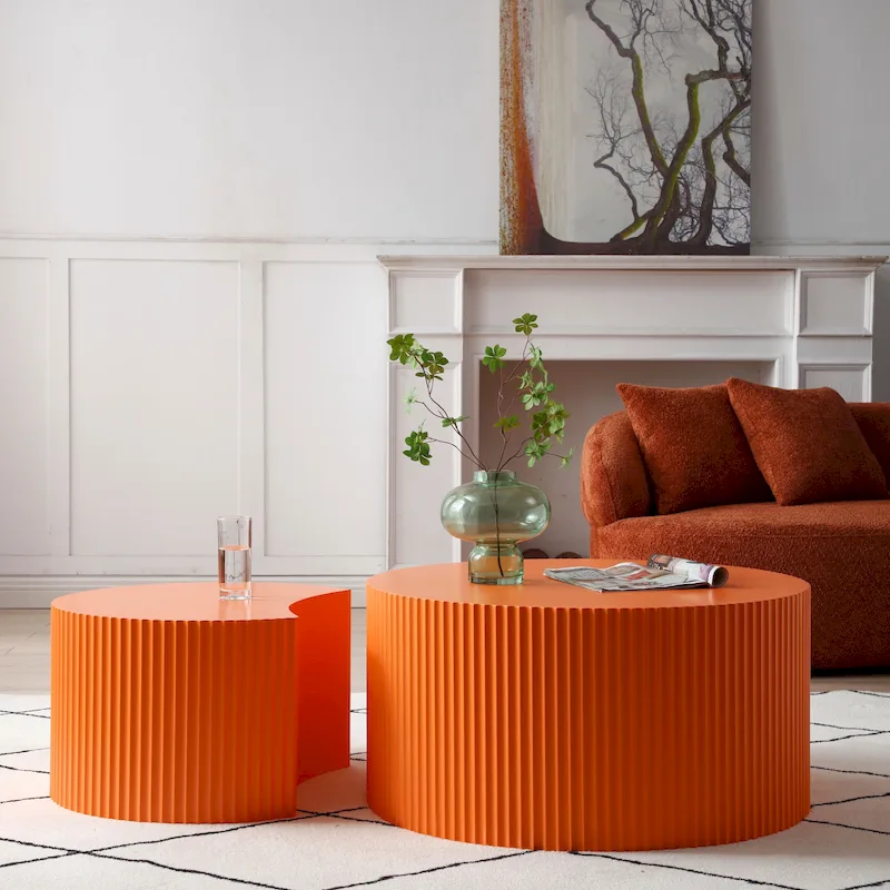 Modern Glam Round End Nesting Coffee Table Set for Living Room (Set of 2) No Assembled