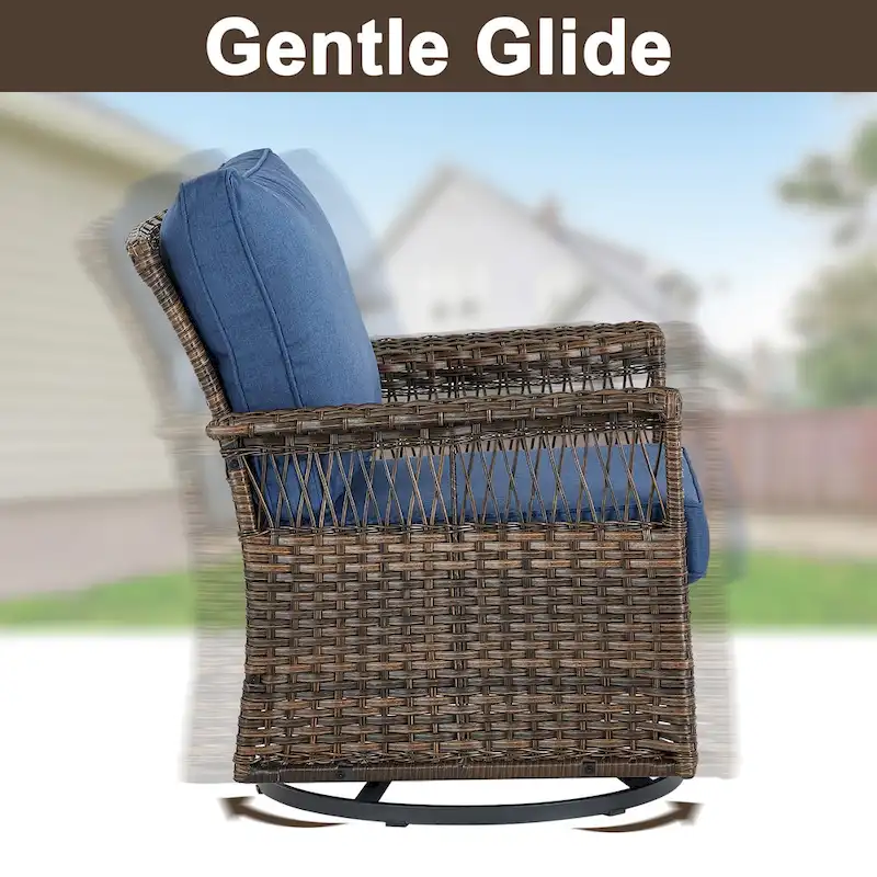 Gymojoy Patio Swivel Rocking Lounge Chair with Ottoman - Brown