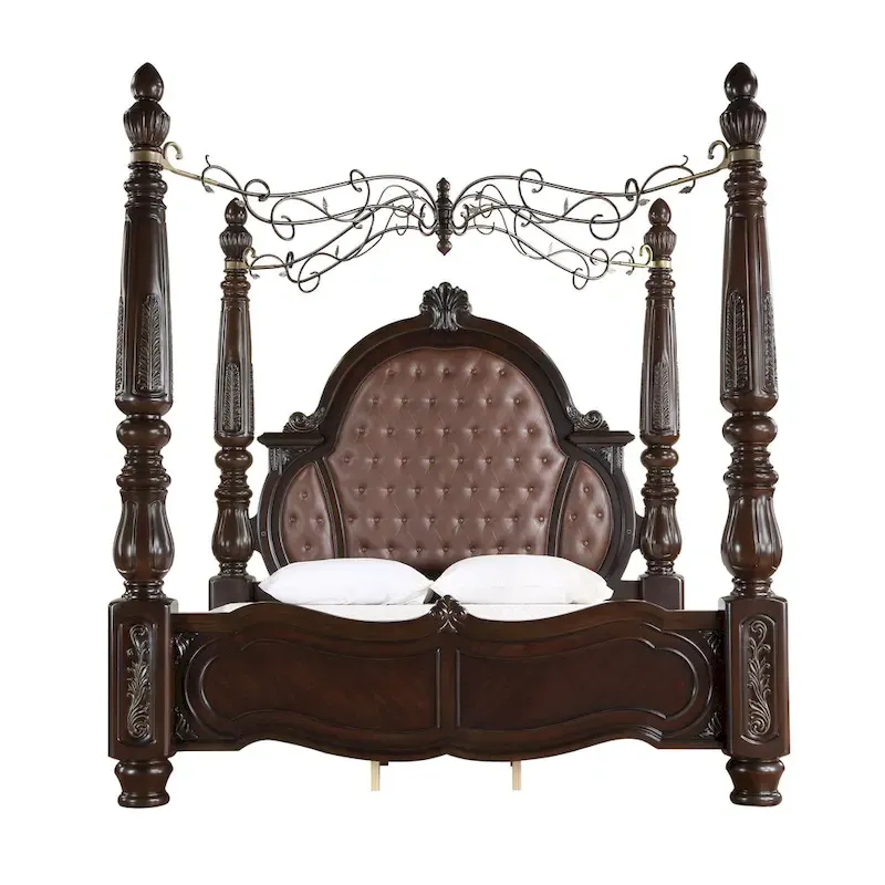 Walnut & Brown Canopy Poster Bed – King / Queen, 2-Person
