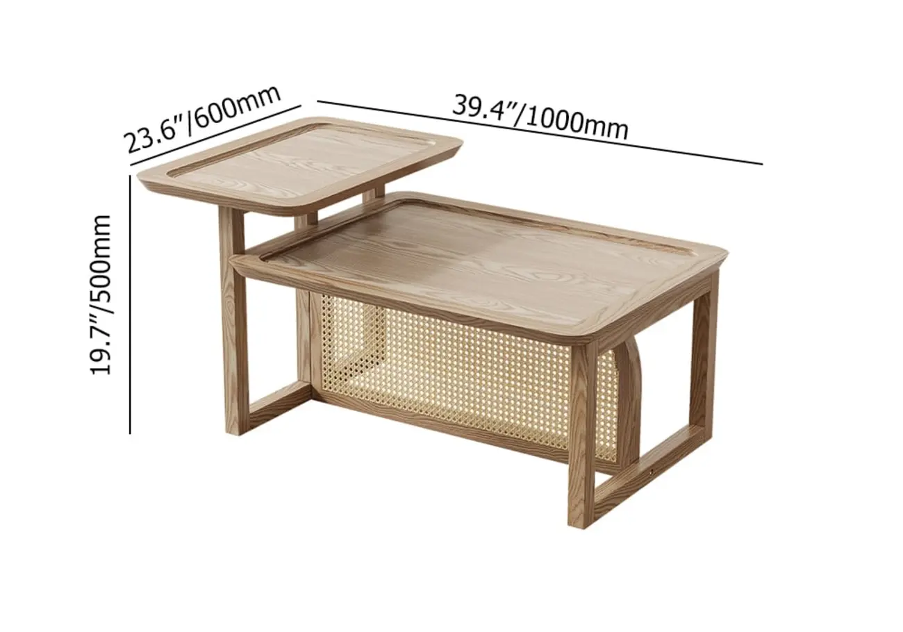 Rectangle Wooden Rattan Coffee Table Set in Natural Finish