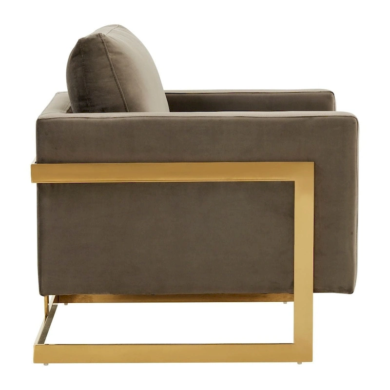 LeisureMod Lincoln Mid-Century Velvet Accent Arm Chair With Gold Frame - 34