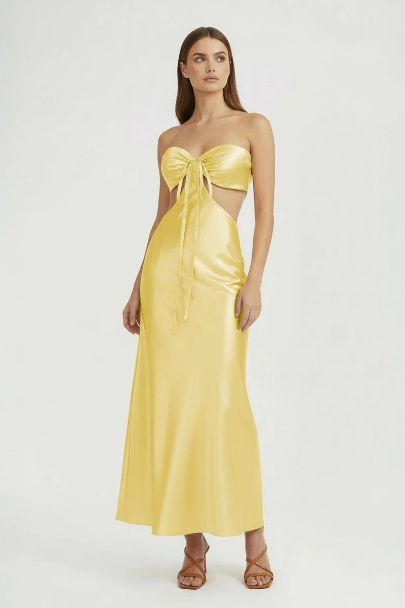 Aqua Strapless Sheath Satin Open Back Prom Dresses With Cutout