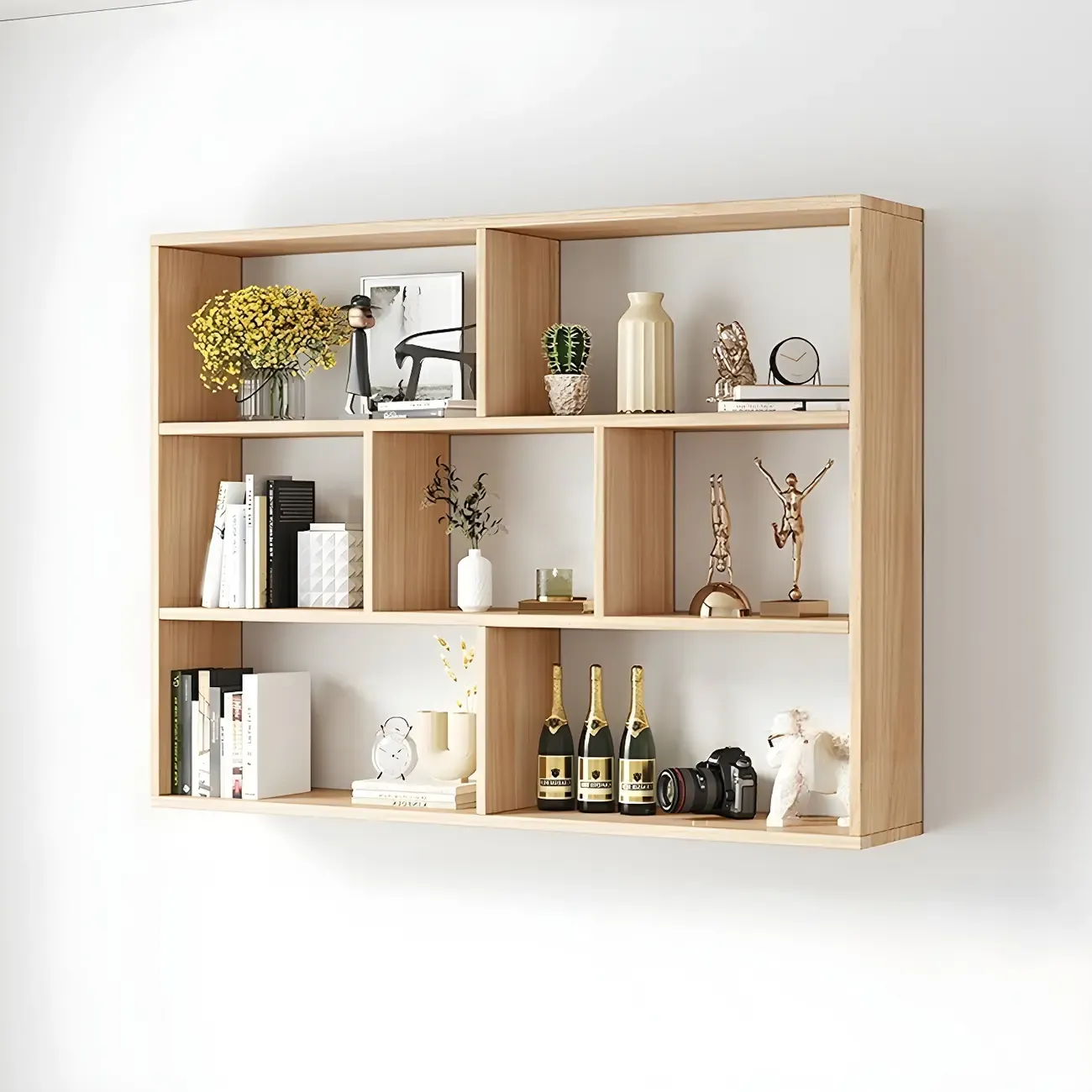 White Wall-Mounted Cube Wood Display Bookcase
