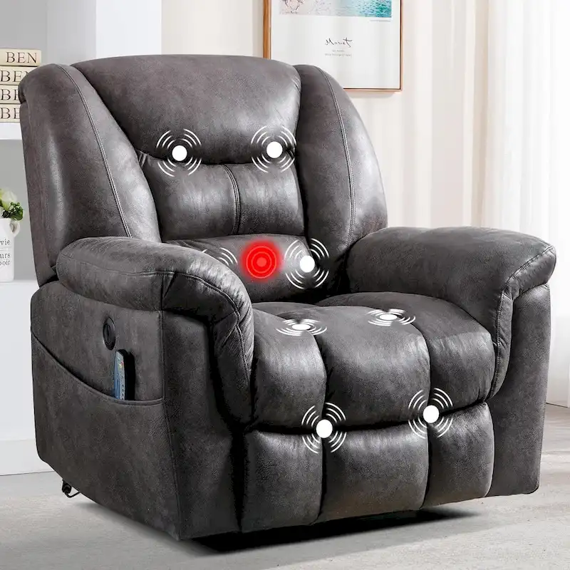 Grey/Brown Single-Seat Power Recliner Lift Chair with Heat & Massage
