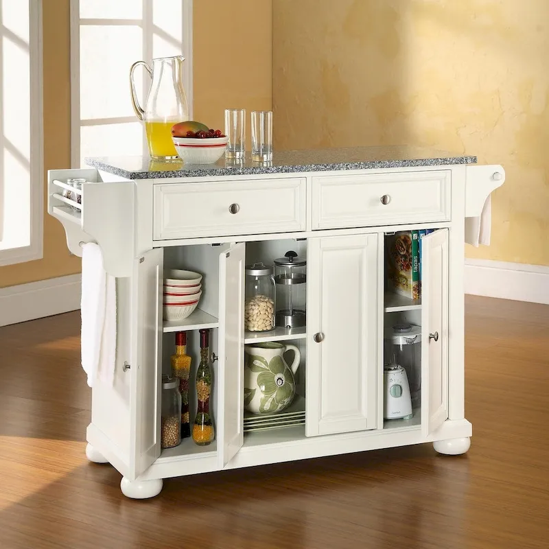 Solid Granite Top Kitchen Island - White
