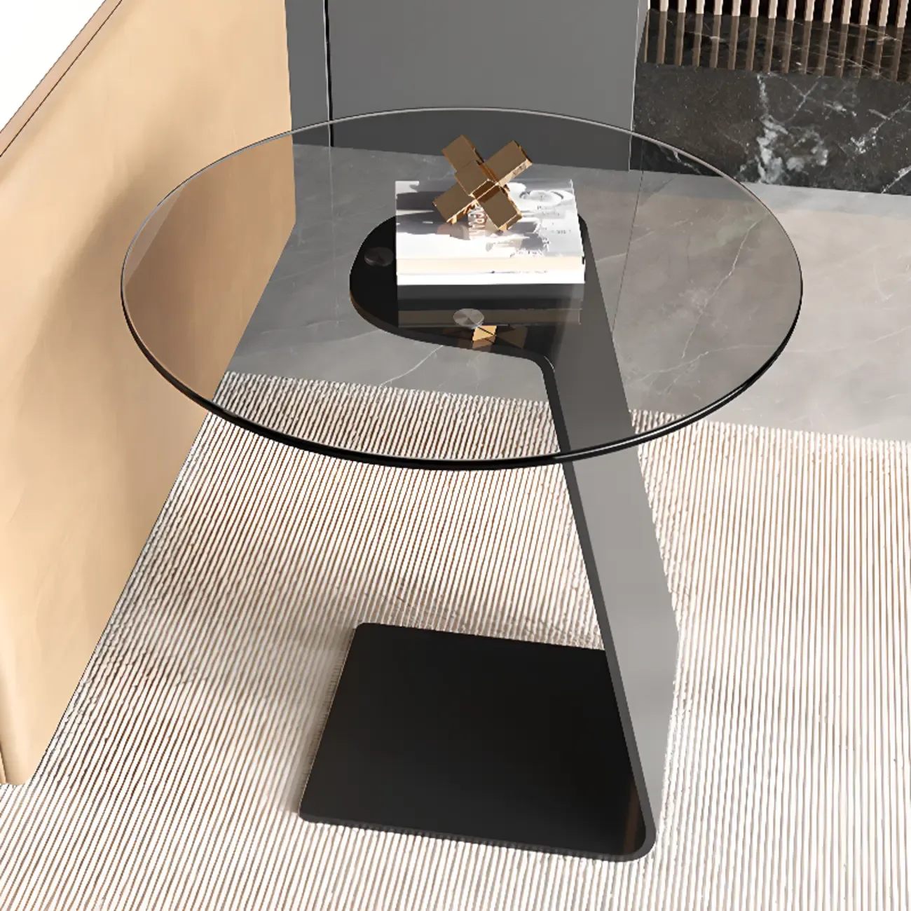 C-Shaped Glass Round End Table for Living Room