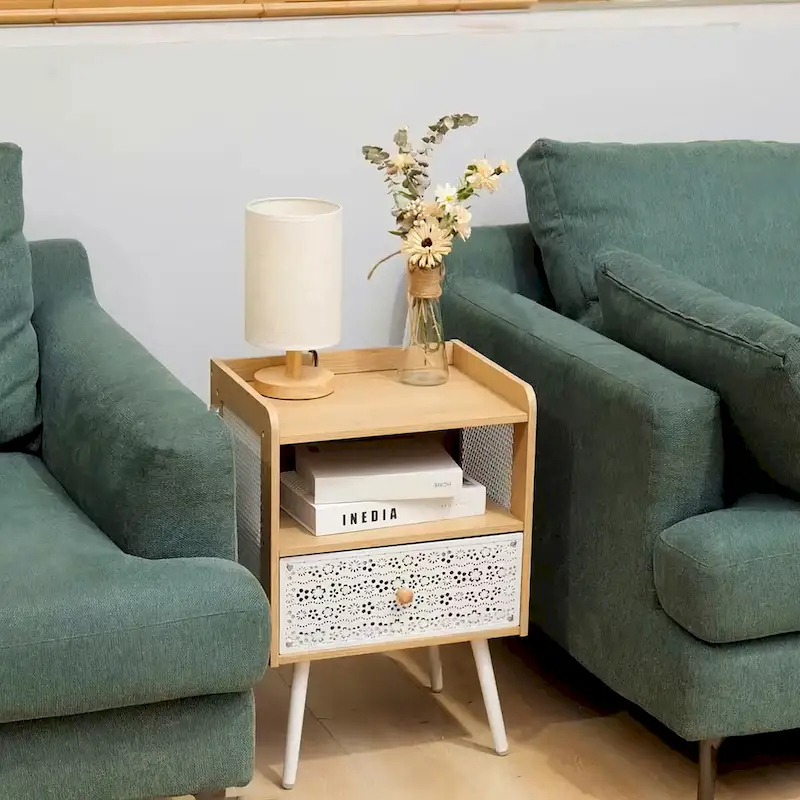 Wooden Nightstand with Metal Legs