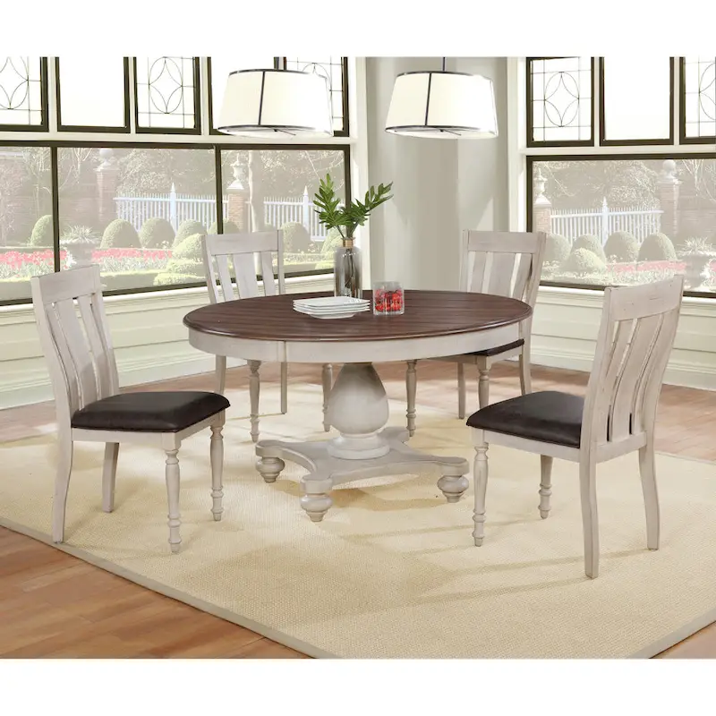Roundhill Furniture Arch Weathered Oak Dining Set: Round Table, Four Chairs