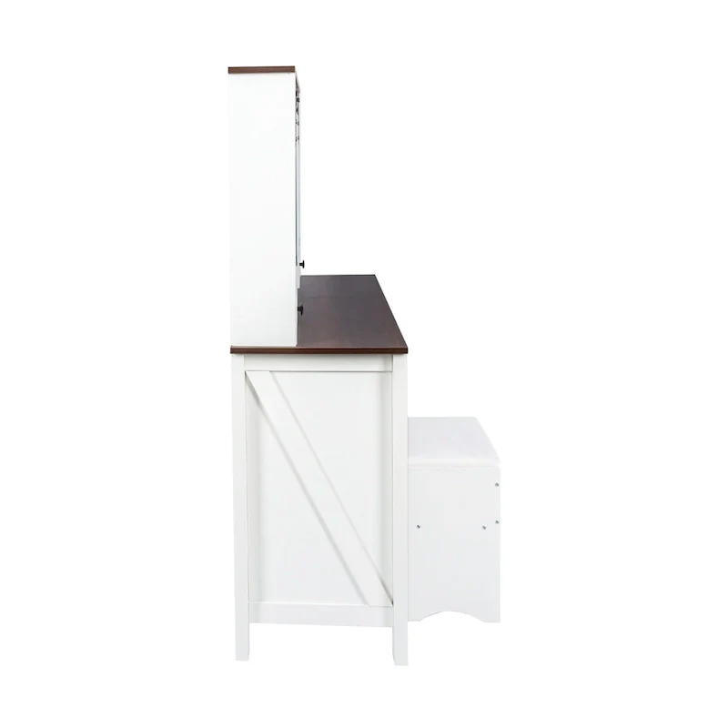 White & Walnut Makeup Vanity with LED Mirror, Single-Person