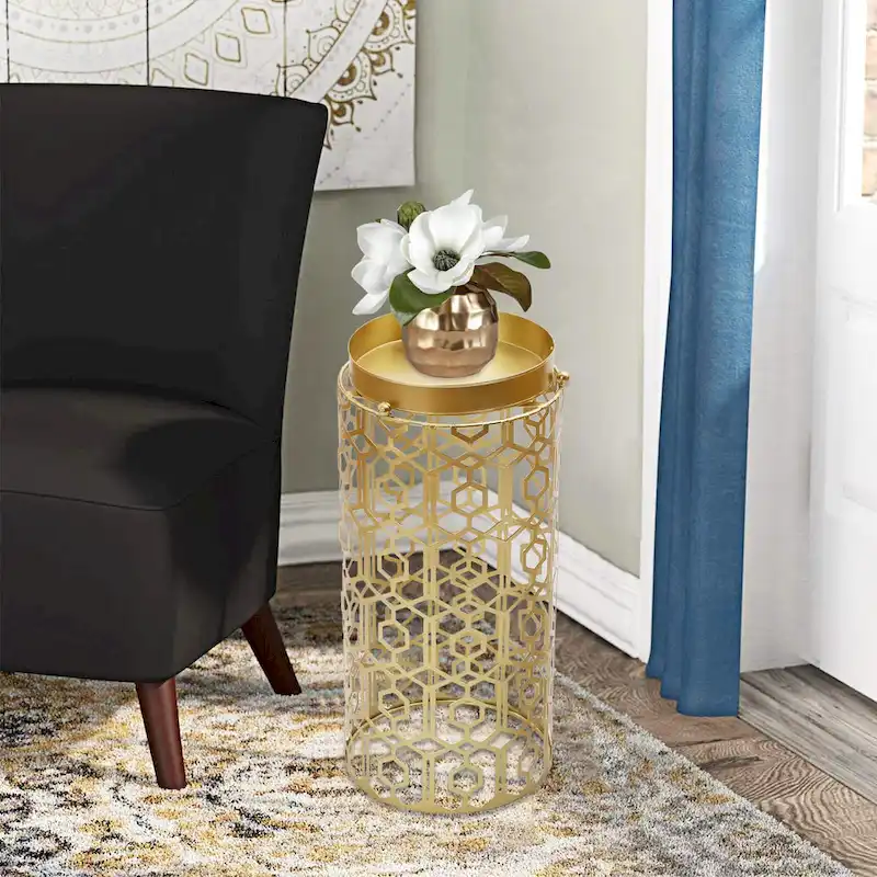 Adeco Multipurpose End Table Metal Shelf Holder Organizer Entrance Umbrella Stand - 9. 25 x 9. 25 x 18. 78