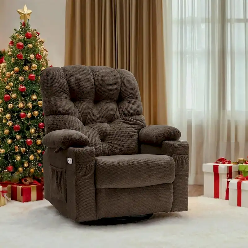 Electric Power Swivel Glider Recliner Chair with Cup and USB Ports for Nursery, Fabric 7797