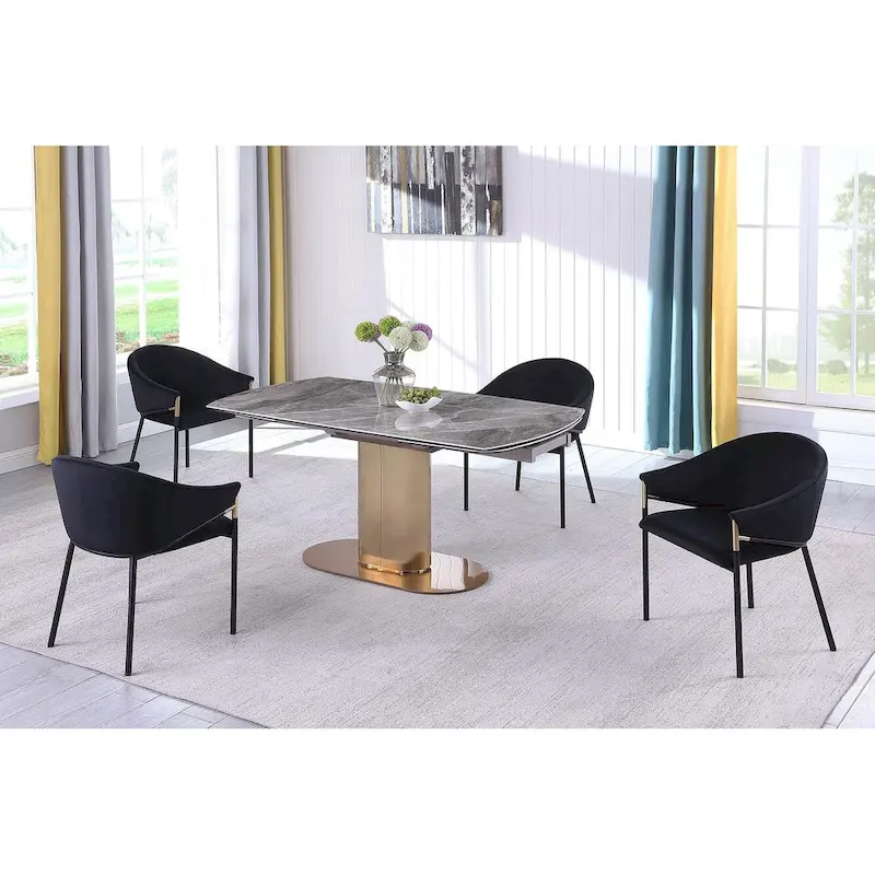 Gold & Gray Extendable Sintered Stone Dining Table, Seats 6–8
