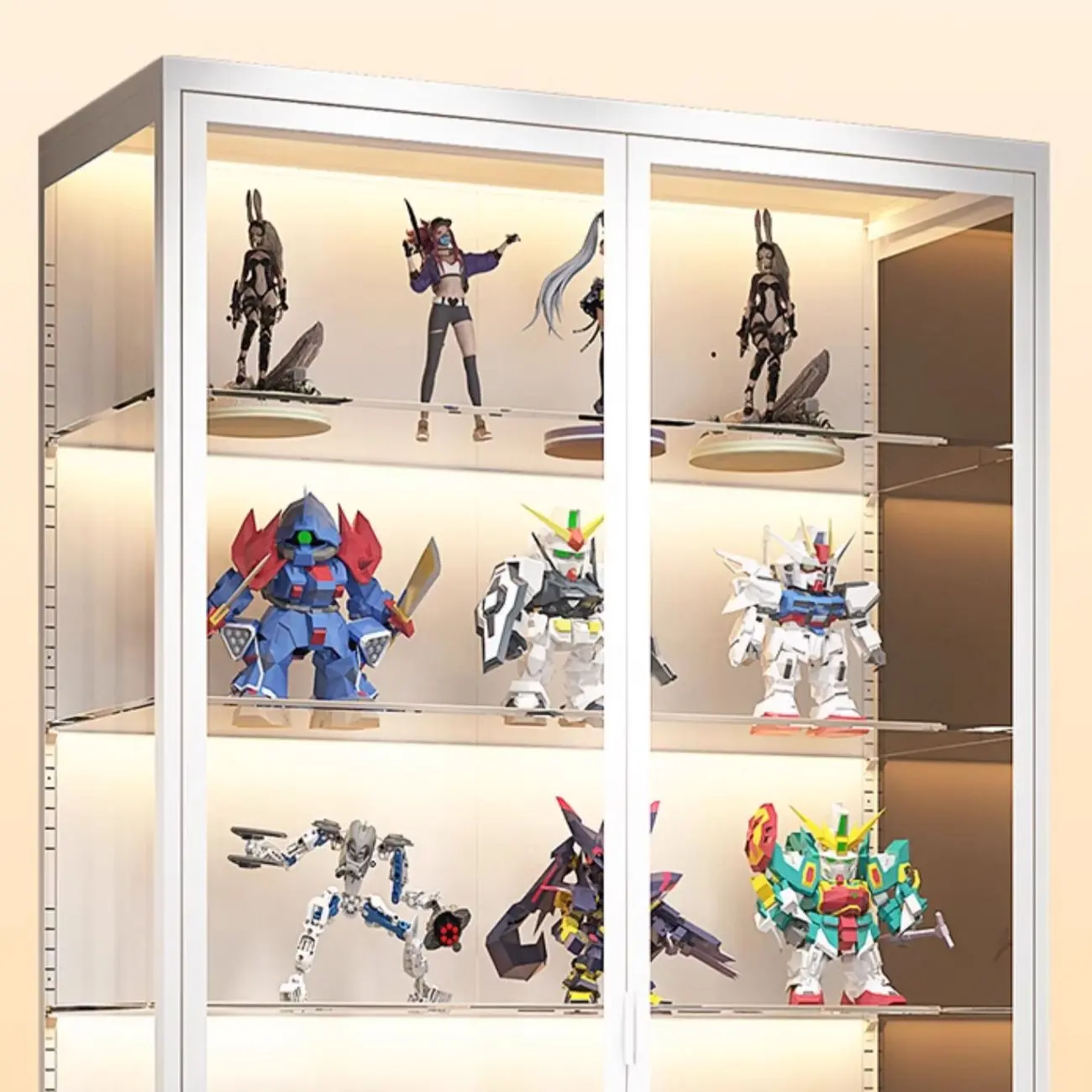 Freestanding Modern Metal Glass LED Lighted Curio Cabinet