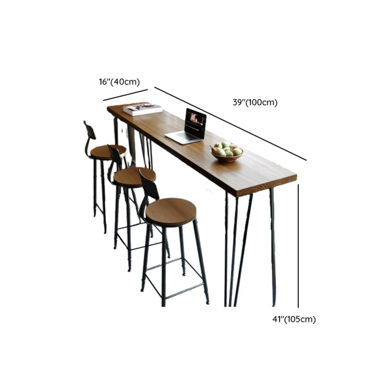 Modern brown wood and metal bar table