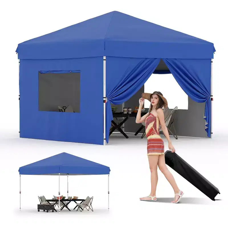 Pop Up Canopy Tent with 4 Side Walls, Duty UPF 50+ UV Protection Canopy with Wheeled Carry Bag, Multi-Mode Quick Setup Outdoor Tent