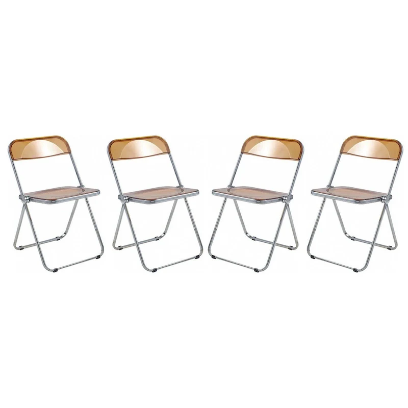 Acrylic Folding Dining Chair with Chrome Frame Set of 4 Lawrence Series by LeisureMod