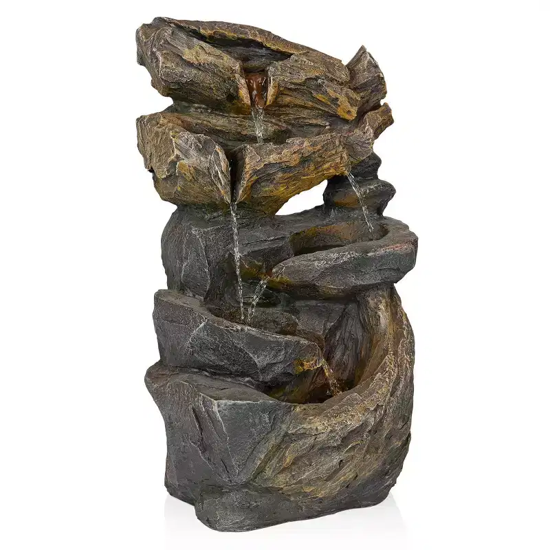 Alpine Corporation 24" Cascading Rock Fountain: Polyresin, LED-Lit, Outdoor Decor, Electric-powered