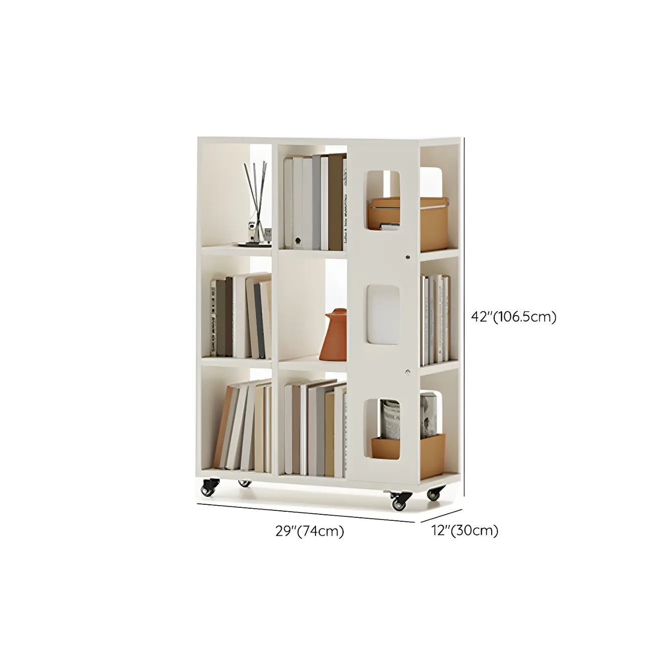 Mid-Century Nut-Brown Wood 5-Tier Bookcase on Wheels