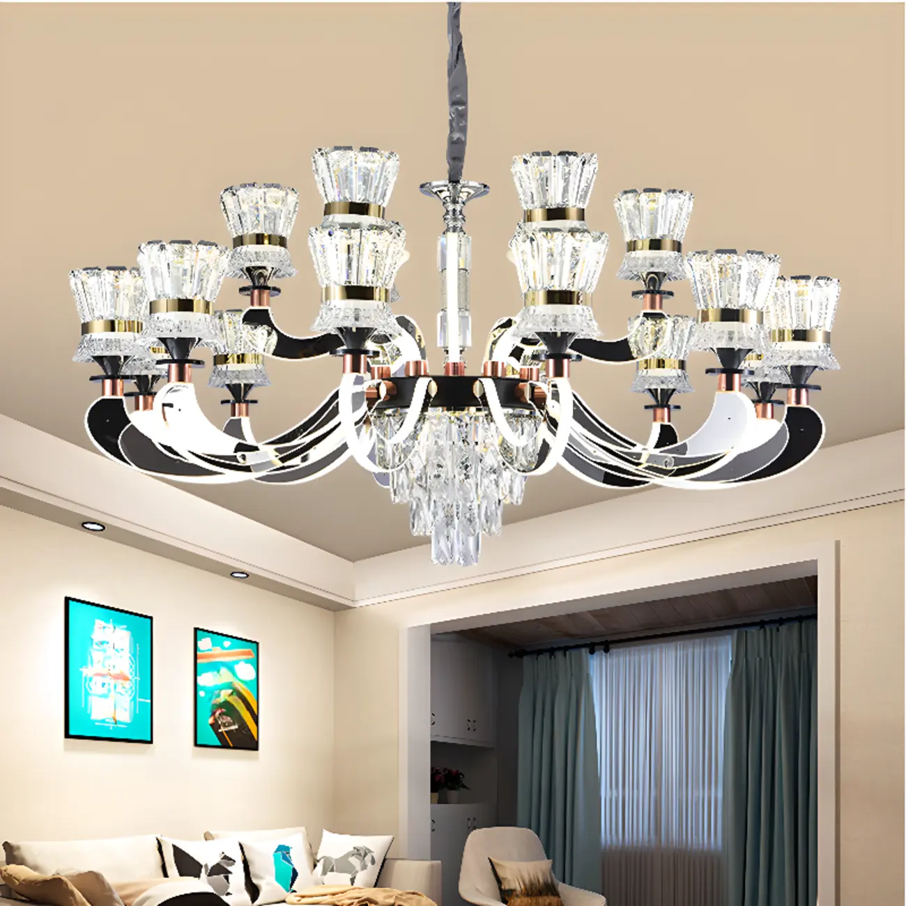 Luxury Chrome Tier Crystal Chandelier Modern Dimmable LED