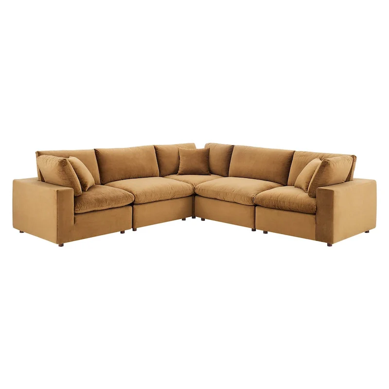 Commix Down Filled Overstuffed Velvet 5-Piece Sectional Sofa