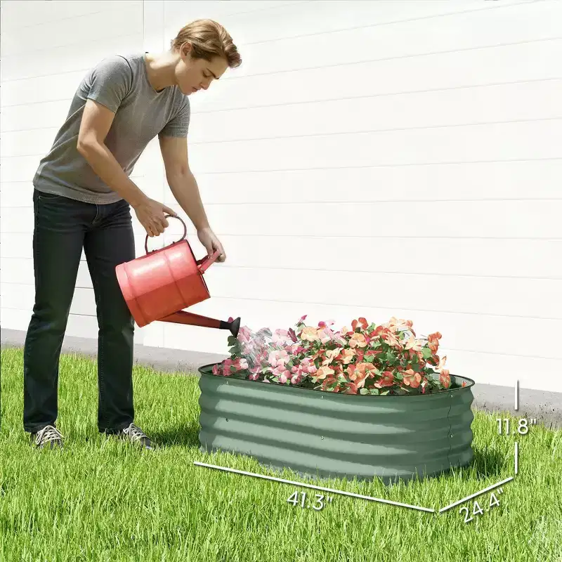 Galvanized Raised Garden Bed Kit, Metal Planter Box with Safety Edging