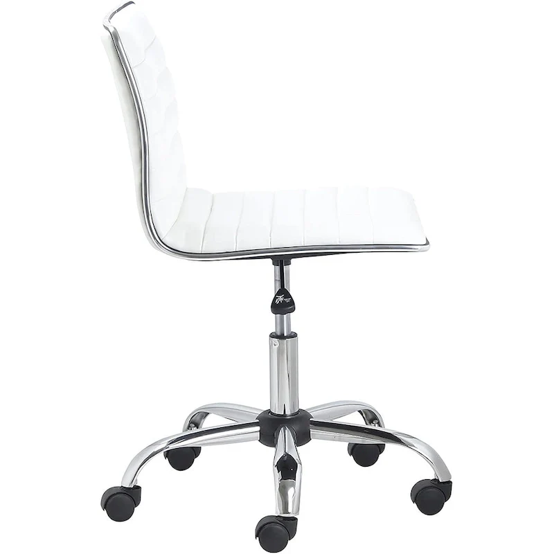 Olafsvik Swivel Mid Back Armless Ribbed Task Leather White Upholstery Office Chair