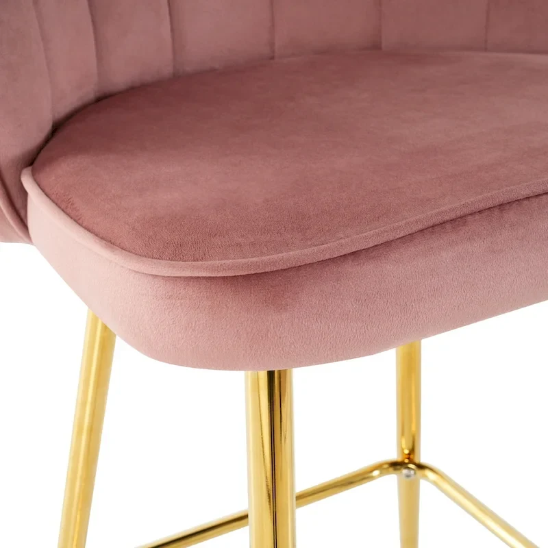 Velvet Shell Bar Stools Set of 2, Counter Height Chairs with Metal Legs, Upholstered Kitchen Island Chairs with Footres