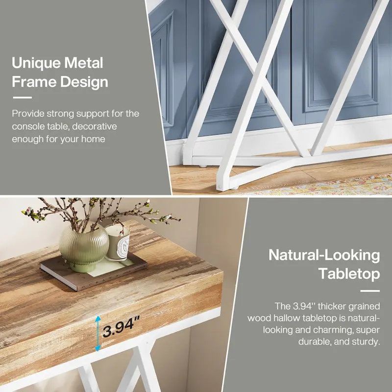 55 Inch Wood Console Table, Sofa Table Entryway Table with Unique Metal Legs