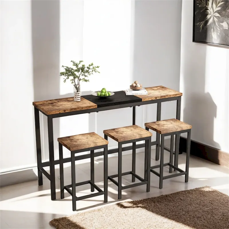 Kitchen Dining Table,Pub Table,Long Dining Table Set with 3 Stools