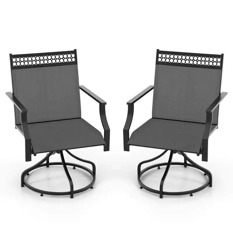 Costway Patio Swivel Dining Chairs Set of 2 with Quick-Drying Fabric and Metal Frame Brown/Gray