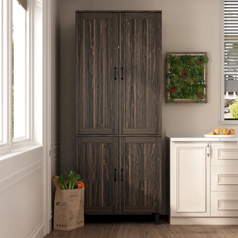 Space-Saving Storage Solution Pantry Cabinet w/Dark Wood Grain Kitchen - 31.5Wx23.6Dx78.7H